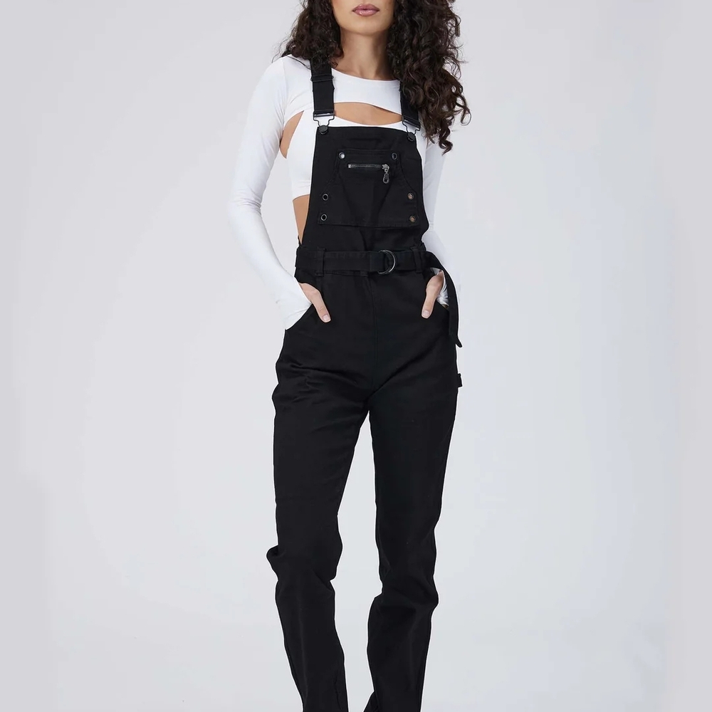 BuffBunny Black Over It Alls Classic Bib-Front Design